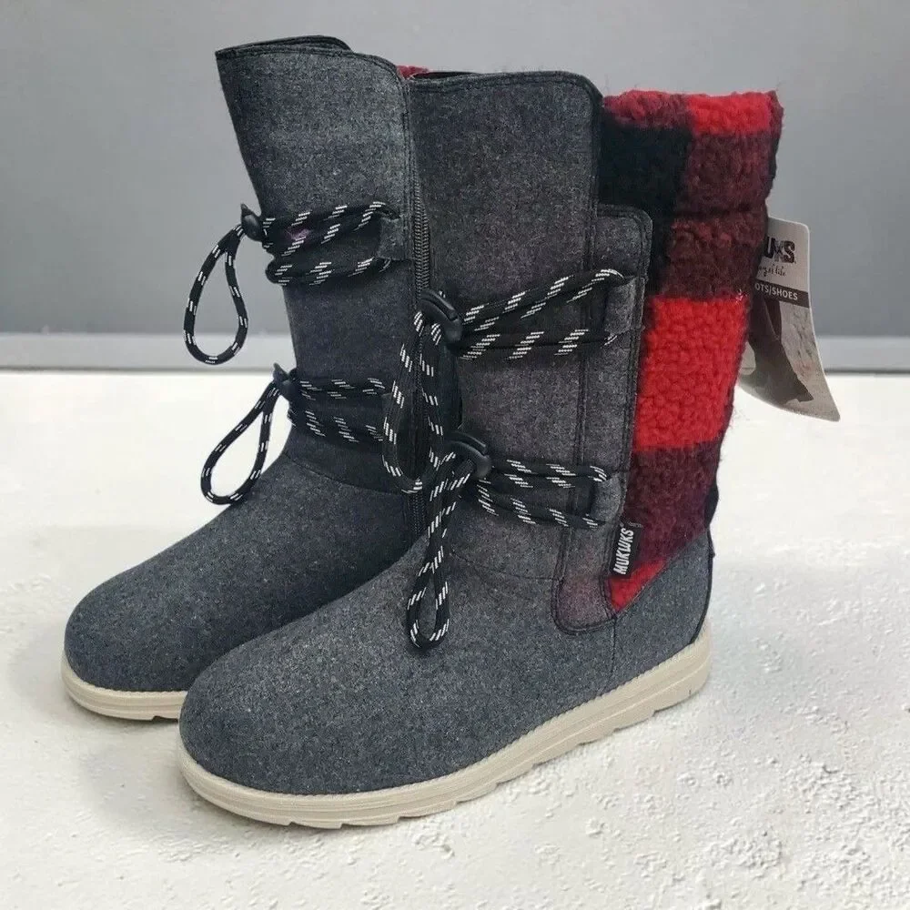 Muk Luks Dinah Boots Womens 8 Buffalo Plaid Water Resistant Cabin Core Gorpcore